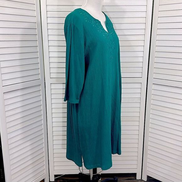 Woman Within Swing Dress 1X Gauzey Embroidered Teal - Picture 5 of 13